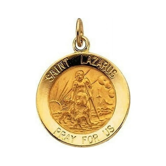Saint Lazarus Religious Medal - Solid 14k Yellow Gold, Under 2/3" (15.0mm)