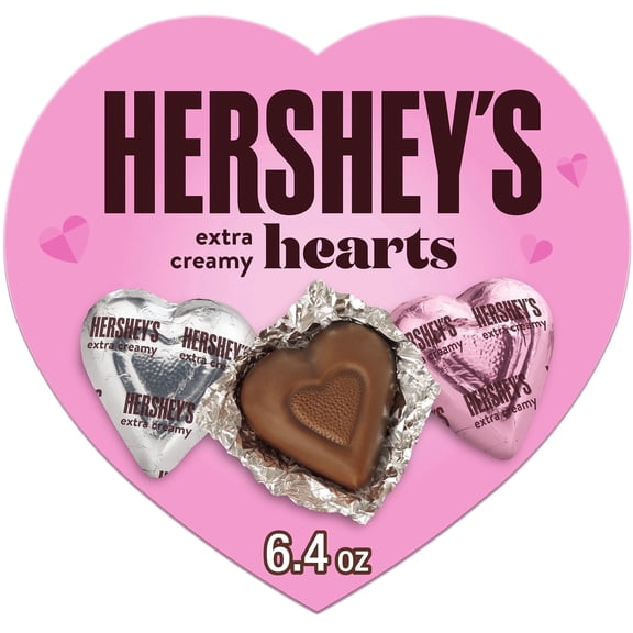 HERSHEY'S Extra Creamy Milk Chocolate Hearts, Valentine's Candy Gift Box, 6.4 oz