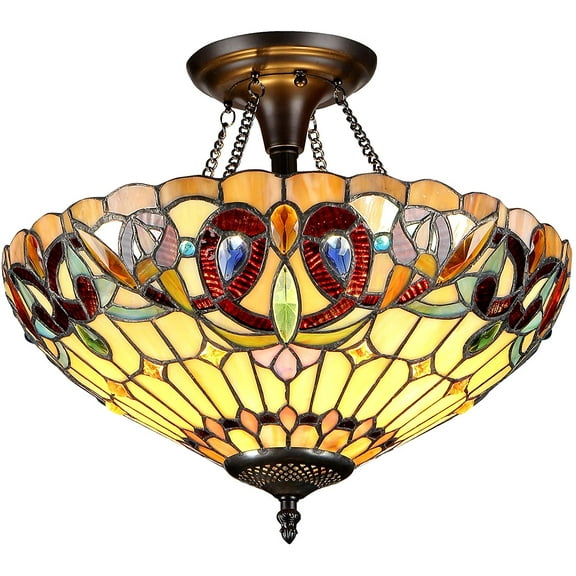 RADIANCE Goods Tiffany-Style 2 Light Victorian Semi-Flush Ceiling Fixture 16" Shade