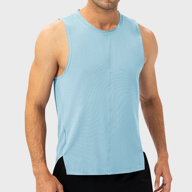 pstuiky Camisetas sin mangas para hombre, Pantalones cortos deportivos y de fitness de cuello redondo de color liso para hombre. Tops elegantes para mujer s