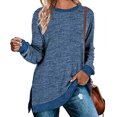 thumbnail image 2 of Lenpel Women's Long Sleeve Shirts Oversized Crew Neck Side Split Loose Casual Tunic Tops Fall Fashion Blouses, 2 of 6
