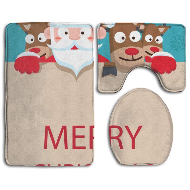 ABPHQTO Lindo, santa claus, alce Juego de alfombras de baño de 3 piezas Alfombra de baño Alfombra de contorno y tapa de inodoro ABPHQTO Cont-CHAPPLE-28156