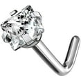 thumbnail image 7 of 20GA & 18GA Prong Set Square Diamond CZ Solid Grade 23 Titanium L Bend Stud Nose Ring, 7 of 7