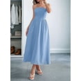 thumbnail image 5 of Women Strapless Tube Maxi Dress Flowy Swing Long Sundress Sleeveless Summer Boho Beach Dress with Pokets Blue M, 5 of 7