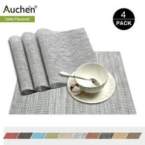 Place Mat Gray Table Mats Set of 4, PVC Table Mats, Vinyl Non-Slip Insulation Dinner Mat, Rectangle 12"×18" Washable Vintage Woven Placemats for Dining Kitchen Restaurant Table – Gray