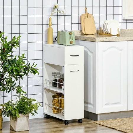 GVN Rolling Kitchen Table with 3-tier Kitchen Island for Bathroom Laundry Small Place White