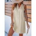 thumbnail image 3 of Minivestido de verano CUPSHE a rayas con cuello en V y botones beige, 3 of 5