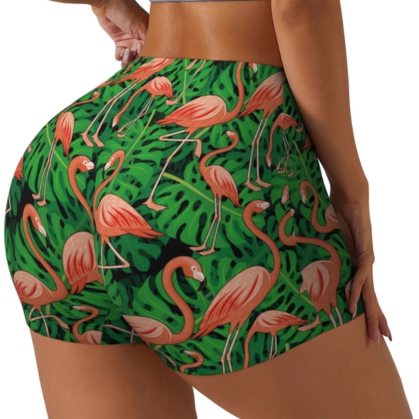 Balery Flamingo Pantalones cortos de entrenamiento estampados para mujer, sin costuras, ajustados, para gimnasio, yoga, correr, deportes, ejercicio activo, fitness.-XX-Large
