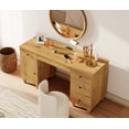 thumbnail image 3 of 58" Wooden Vanity Desk with Drawers and Cabinet, Modern Makeup Charging Table with Storage for Bedroom, Oak Brown, 3 of 7