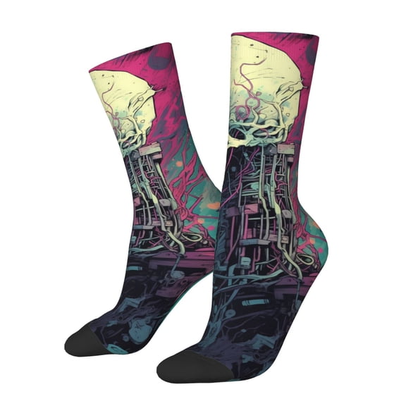 Logiee Cartoon Art Skull Print Adult Socks for Men & Women,Calf Socks, Ankle Socks,Boots Socks,Breathable Casual Sock,Unisex Crew Socks