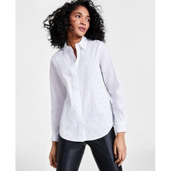 Women's Rhinestone-Studded Shirt White XXS