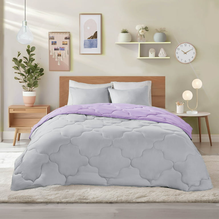 Comfort Spaces 3-Piece Full/Queen Reversible Comforter Sets Microfiber Down  Alternative Bedding Set Lavender/Gray