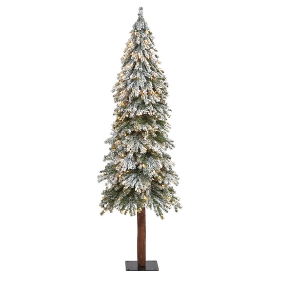 6 Flocked Grand Alpine Artificial Christmas Tree with 300 Clear Lights and 601 Bendable Branches on Natural Trunk