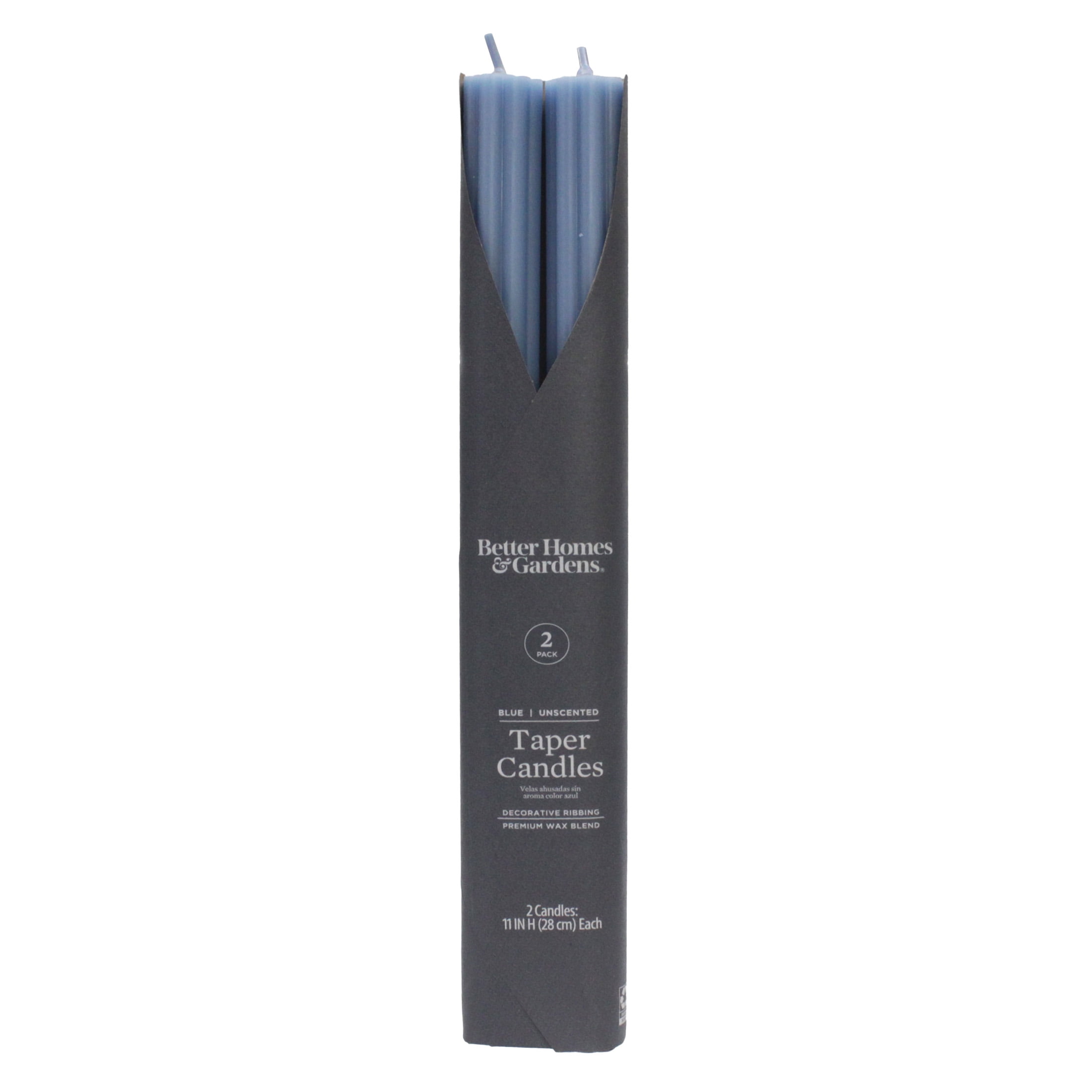 Better Homes & Gardens Unscented Taper Candles, Blue, 2-Pack, 11 Inches Height