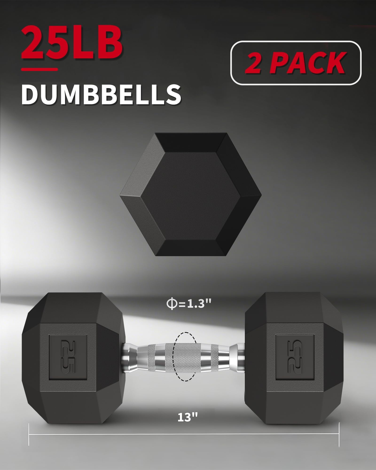5-50 LB Hex Dumbbell Set of 2, Hand Weights with Cast Iron Core, Durable Rubber Encased Coating, Textured Carbon Steel Handle for Superior Grip, Perfect for Home Gym Strength Training