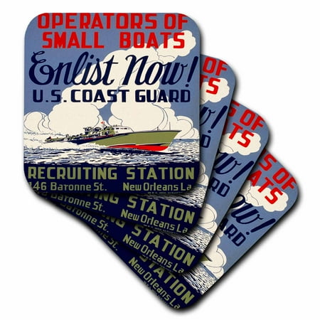 3dRose US Coast Guard Operators of Small Boats Enlist Now Recruiting Poster, Soft Coasters, set of 8