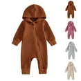 thumbnail image 4 of Atogsazn Newborn Boys Girls Jumpsuits Infant Zip Up Long Sleeve Hooded Romper Fall Bodysuits Clothes Beige 3-6 Months, 4 of 4