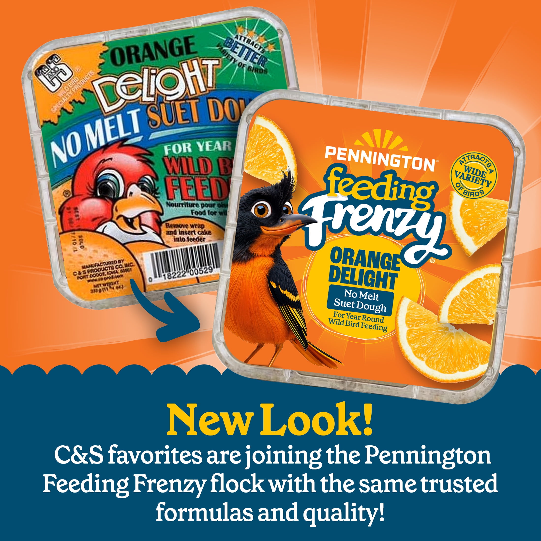 Pennington Feeding Frenzy Orange Delight Suet, 11.75 oz Cake, Wild Bird Food, Suet Cakes for Wild Birds, 1 Pack, Fresh