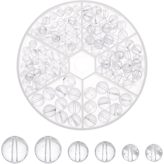 1 Box 127 Pcs Natural Quartz Crystal Beads 3 Size Clear Round Smooth Loose Beads Natural Stone Beads Gemstones Spacer Beads Charms for Earring Necklace Bracelet Jewelry Making Hole: 1mm