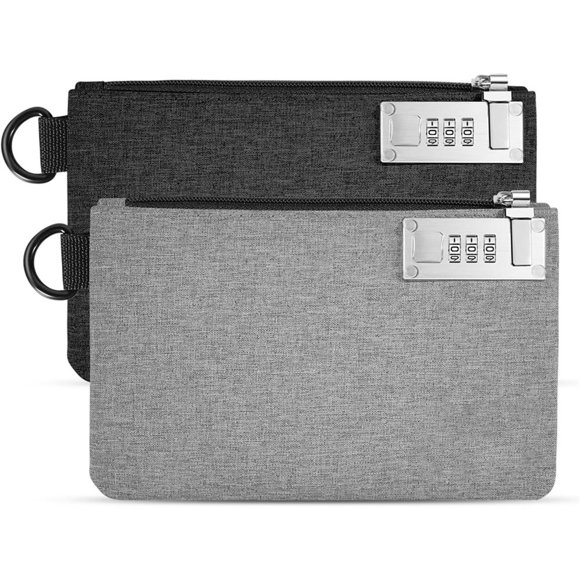 Bolsa de Dinero con Cerradura, Aerthezu, Bolsas de Dinero con y Cremallera, Bolsa de Viaje Segura con Cerradura, Paquete de 2, Negro y Gris.