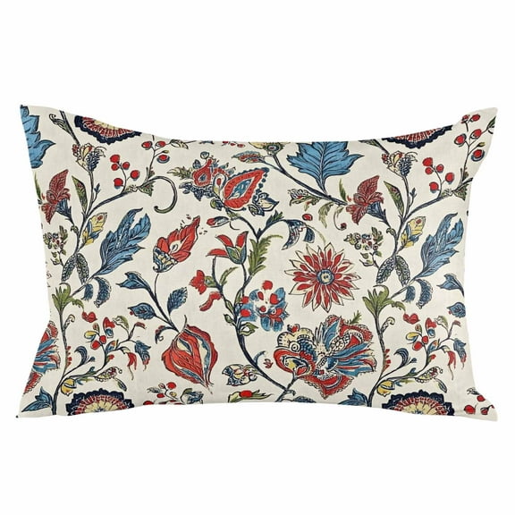 Boho Floral Throw Pillow Cover 20 x 30 Inch Decorative Pillow Cover Blue Red Flower Vintage Petals Branch Leaf Lumbar Pillowcase Seasonal Rectangle Cushion Case for Couch Sofa Bed Living Room