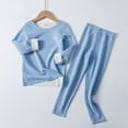 thumbnail image 2 of CYRBOKO Girls Thermal Sets, Cotton Crewneck Long Sleeve Elastic Waist Kids Underwear Sets Light Blue Size 13-14 T, 2 of 3