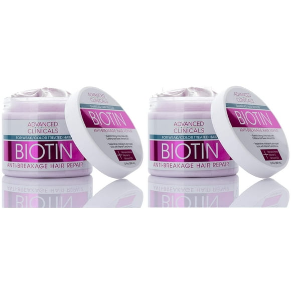 Advanced Clinicals Biotin Hair Treatment Anti-Breakage Repair Hair Mask. Strengthen Broken Color-Treated Hair W/Repairing Deep Conditioner Manuka Honey & Caffeine To Restore Weak Hair (Pack Of 2)