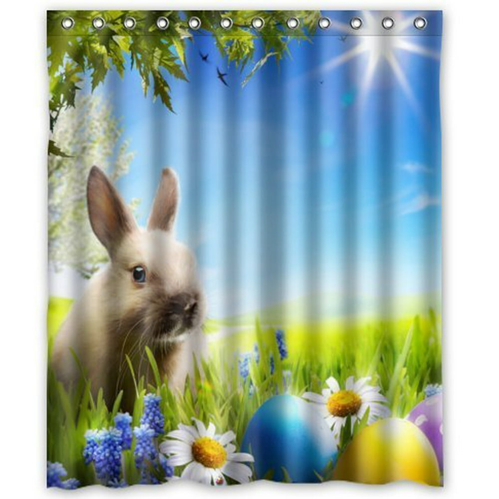 GreenDecor Happy Easter Waterproof Shower Curtain Set with Hooks