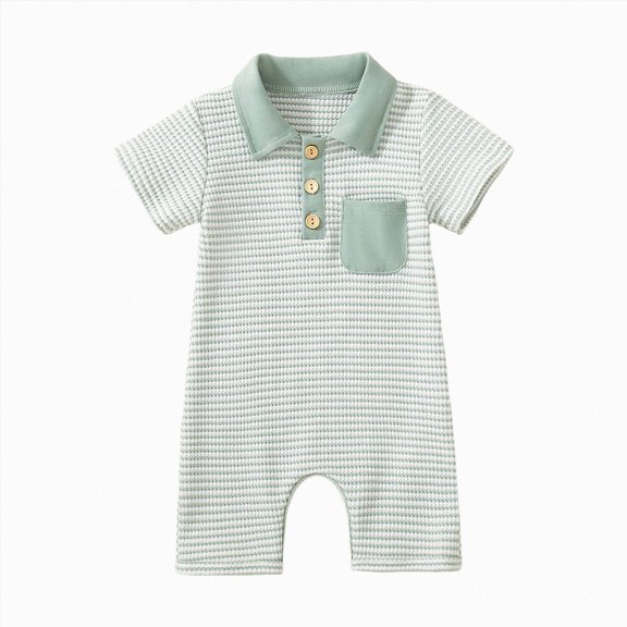 KPOPLK Baby Boy Polo Romper PJM Summer Short Sleeve Waffle Knit Collared Bodysuit Onsies Infant Sleepwear Size 12-18 Months,Green
