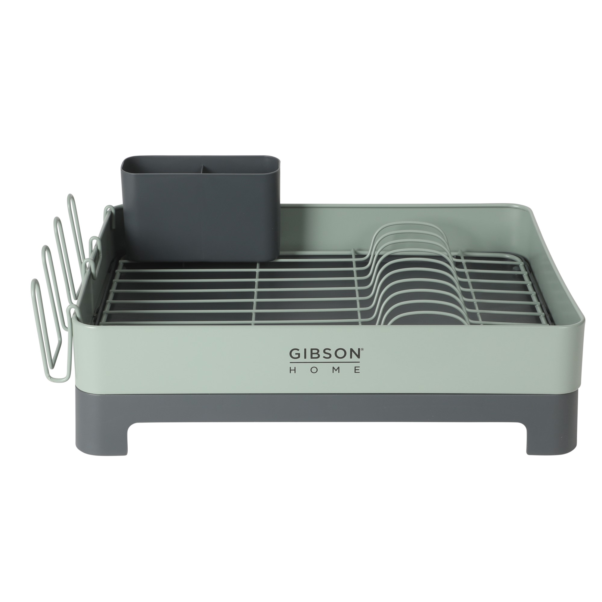 Gibson Home Nestcraft Full Size Rust Resistant Dish Rack with Drain Board and Flatware Caddy - Green