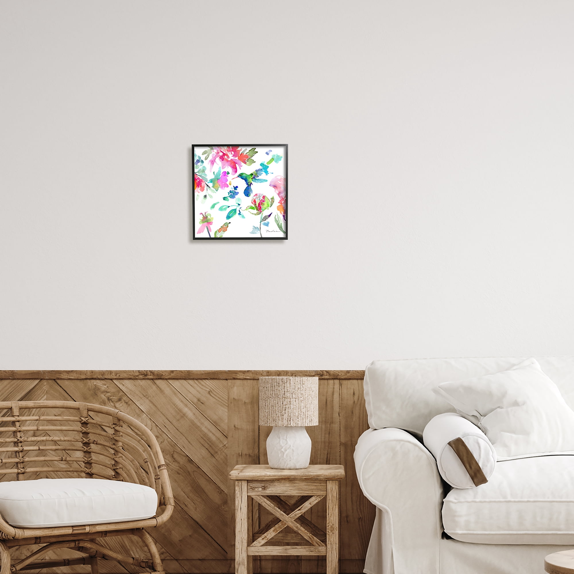 Stupell Hummingbird Vivid Tree Blossoms Animals & Insects Painting Black Framed Art Print Wall Art