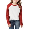 thumbnail image 7 of Efsteb Girls Athletic Shirts Comfy Long Sleeve Crew Neck Color Block Print Casual Loose Fit Color Blocking Tshirts Soft for Sports（Red，2 Years）, 7 of 7