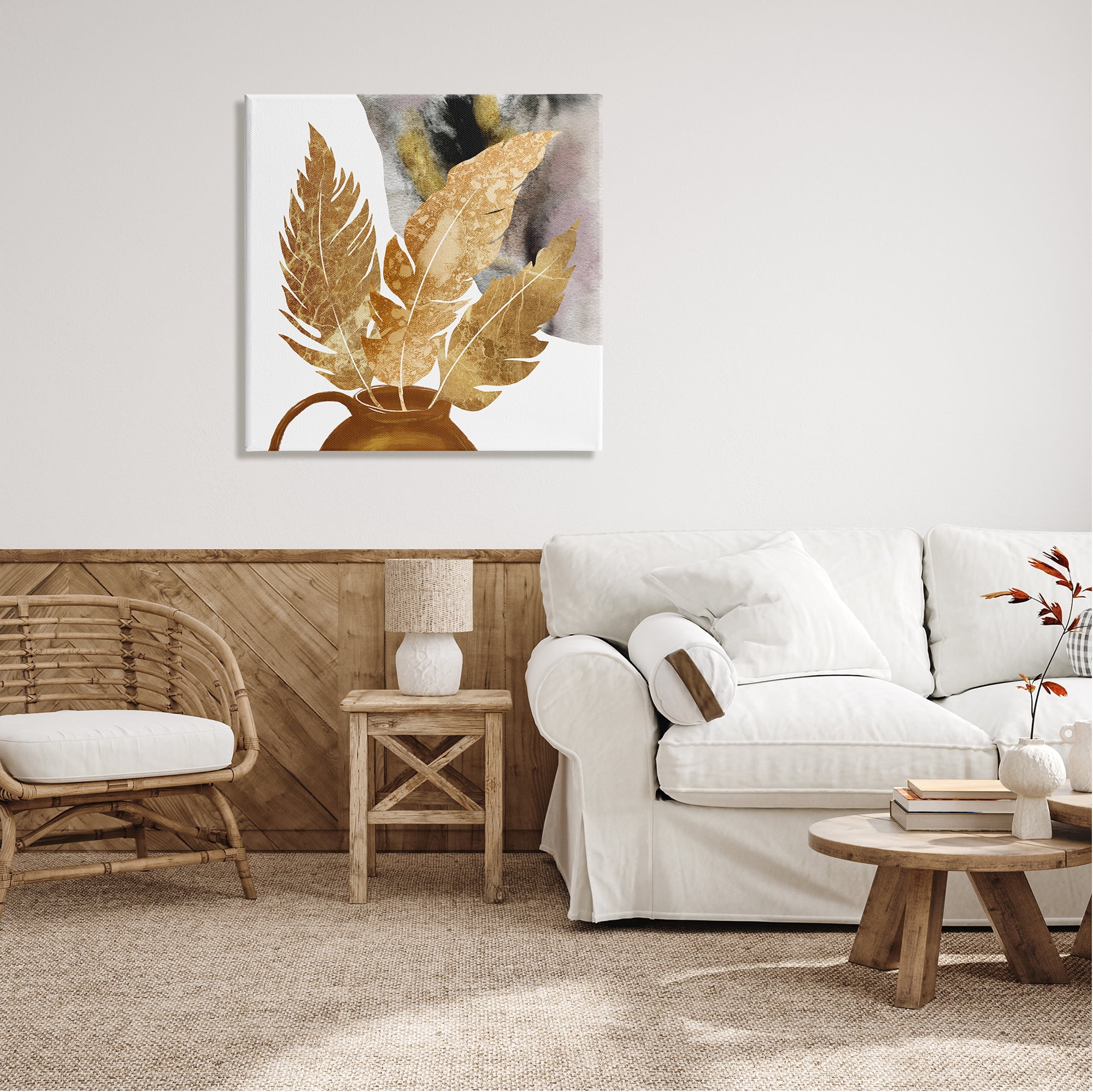 Stupell Industries Modern Boho Leaves Botanical & Floral Painting Gallery Wrapped Canvas Print Wall Art, 30 x 30