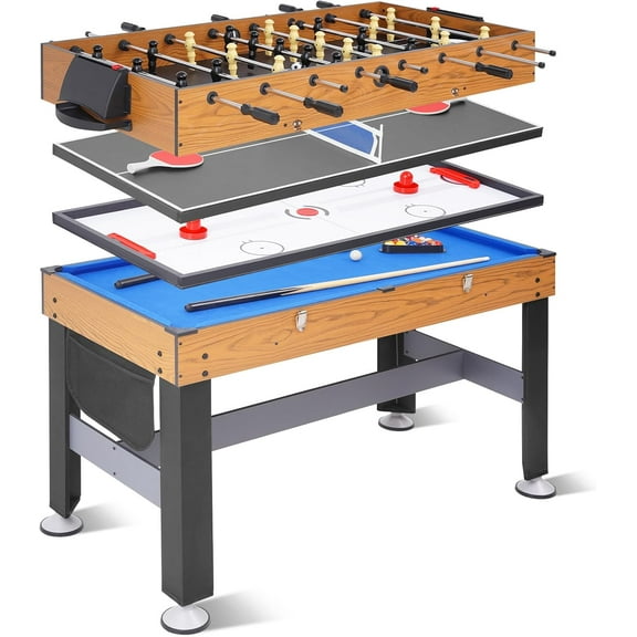 54" 4-in-1 Multi Game Table, Combination Game Table Set for Adults and Kids, Combo Games Table for Home, Game Room w/Soccer, Billiards Tabletop, Table Tennis, Hockey Tabletop