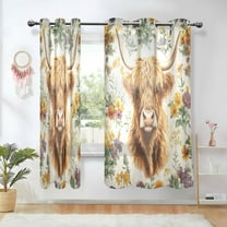 Yayeee Window Curtains Set of 2 for Living Room Light Filtering 63"x52", Floral Cow