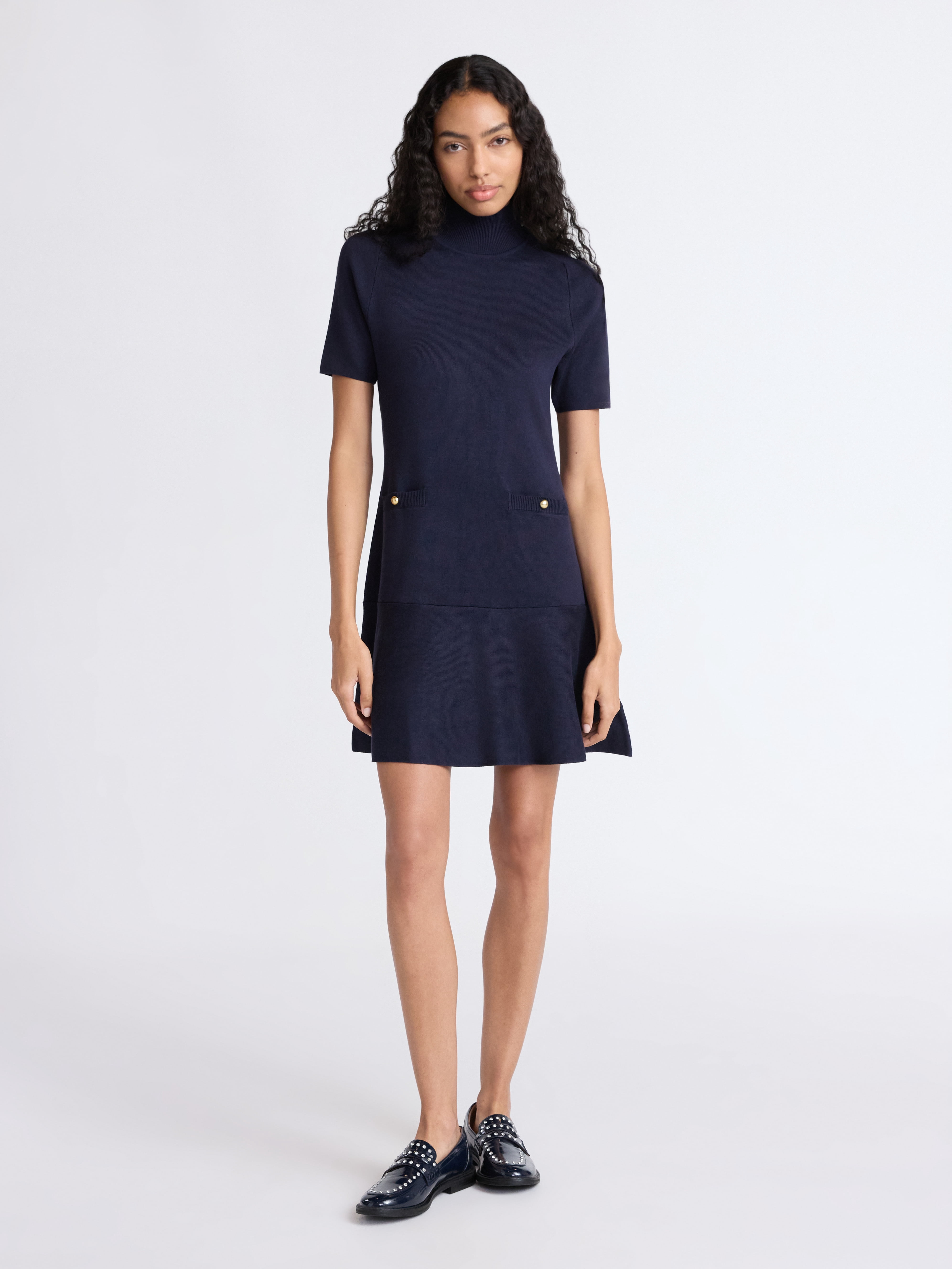 Free Assembly Women's Mock Neck Sweater Dress with Short Sleeves, Sizes XS-XXL