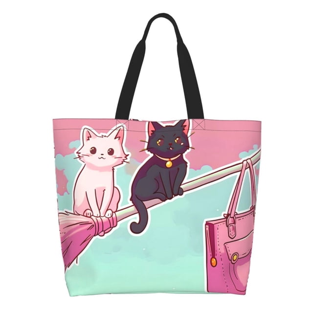 Disketp Cats On Broomstick Bolsa Tote Estampada para Mujer, Bolso de Hombro y de Mano para Compras y Viajes