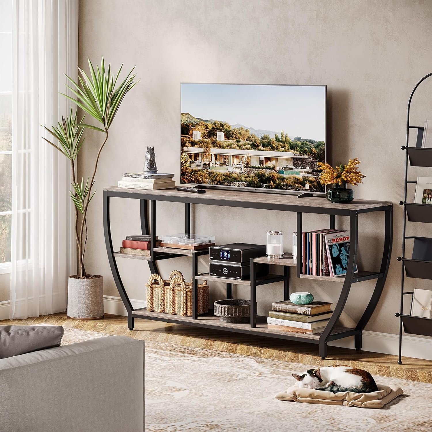 Tribesigns TV Stand for Televisions up to 80 Inches, 70.9 Inches Entertainment Center with Storage Shelves, Wood TV Media Console Table Unit for Living Room, Bedroom
