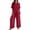 Red, variant on Zynoxe Cotton Linen Sets for Women Two Piece Round Neck Tops and Wide Leg Pants Summer Matching Sets with PocketsKhakiS