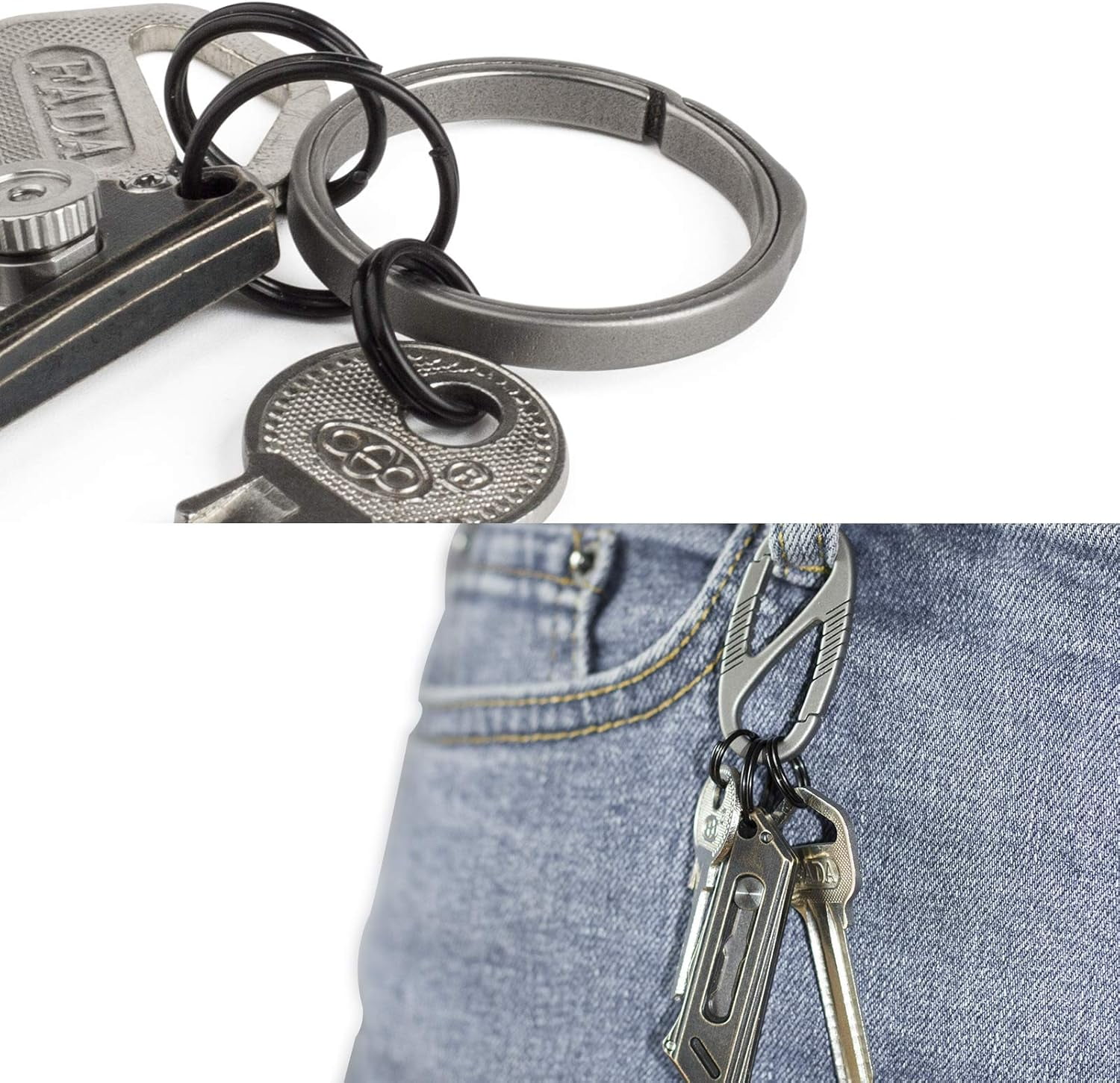 Titanium Key Rings Split Rings, Small Keyrings, Jump Rings for Necklaces, Keys, Jewelry Attachment - 15pcs Mix 10/12/14mm (Black)