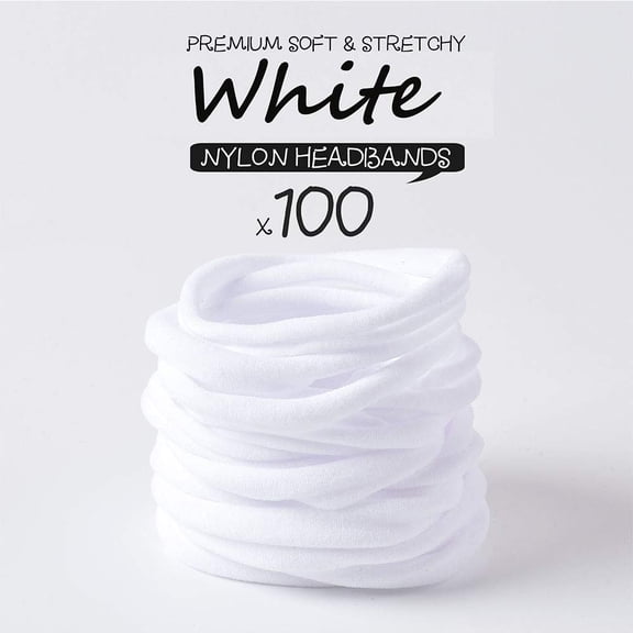 Lelaffet 100 PCS Baby Nylon Headbands Hair Bow Elastics for Baby Girls Newborn Infant Toddlers Kids Hairbands White