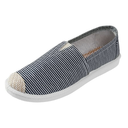 

SEMIMAY Women Shallow Mouth Simple Single Shoes Casual Shoes Work Shoes Canvas Colorblock Striped Pattern Slip On Shoes Blue