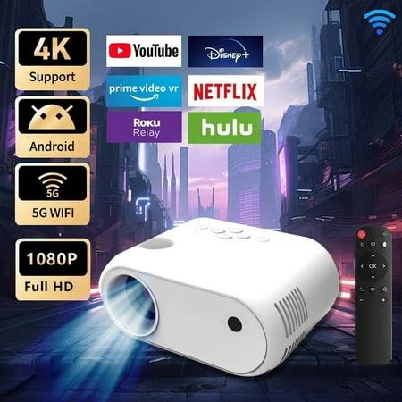Mini Projector Full HD 1080P Video Projector Portable Outdoor Projector with Tripod Kids Gift Home Theater Movie Phone Projector Compatible with Android/iOS/Windows/TV Stick/HDMI/USB