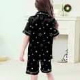 thumbnail image 4 of CAIXIA Girls Pajama Set Size 7 3pcs Cartoon Pattern Silk Pajamas for Kids Short Sleeve with Shorts & Long Pants Sleepwear Lounge Sleep Set Nighty for Teens,18-Black, 4 of 6