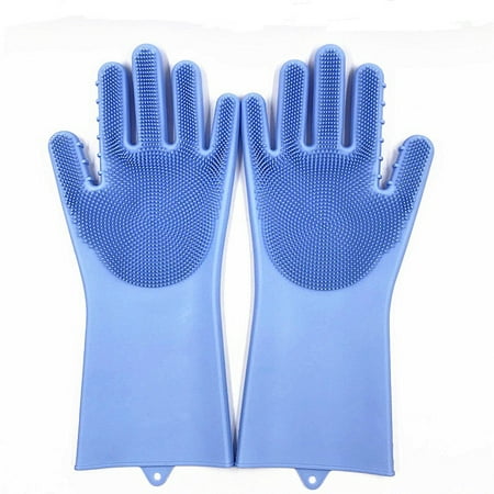 Cleaning Sponge Gloves, Silicone Reusable Cleaning Brush Heat Resistant Scrubber Gloves for Housework, Dishwashing, Kitchen Clean, Bathroom, Bathing, Window cleaning. 1 Pair (13.6