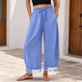 thumbnail image 3 of RFQWOVSR Women's High Waist Drawstring Wide Leg Linen Pants with Lace Trim Pockets Loose Fit Casual Summer Trousers XXL, 3 of 5