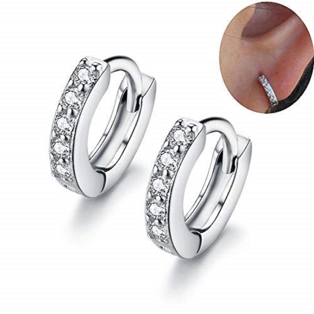 Men Women Silver-Plated Sparkling Rhinestone Hoop Ear Stud Earrings Huggie Fashion Jewelry Gift
