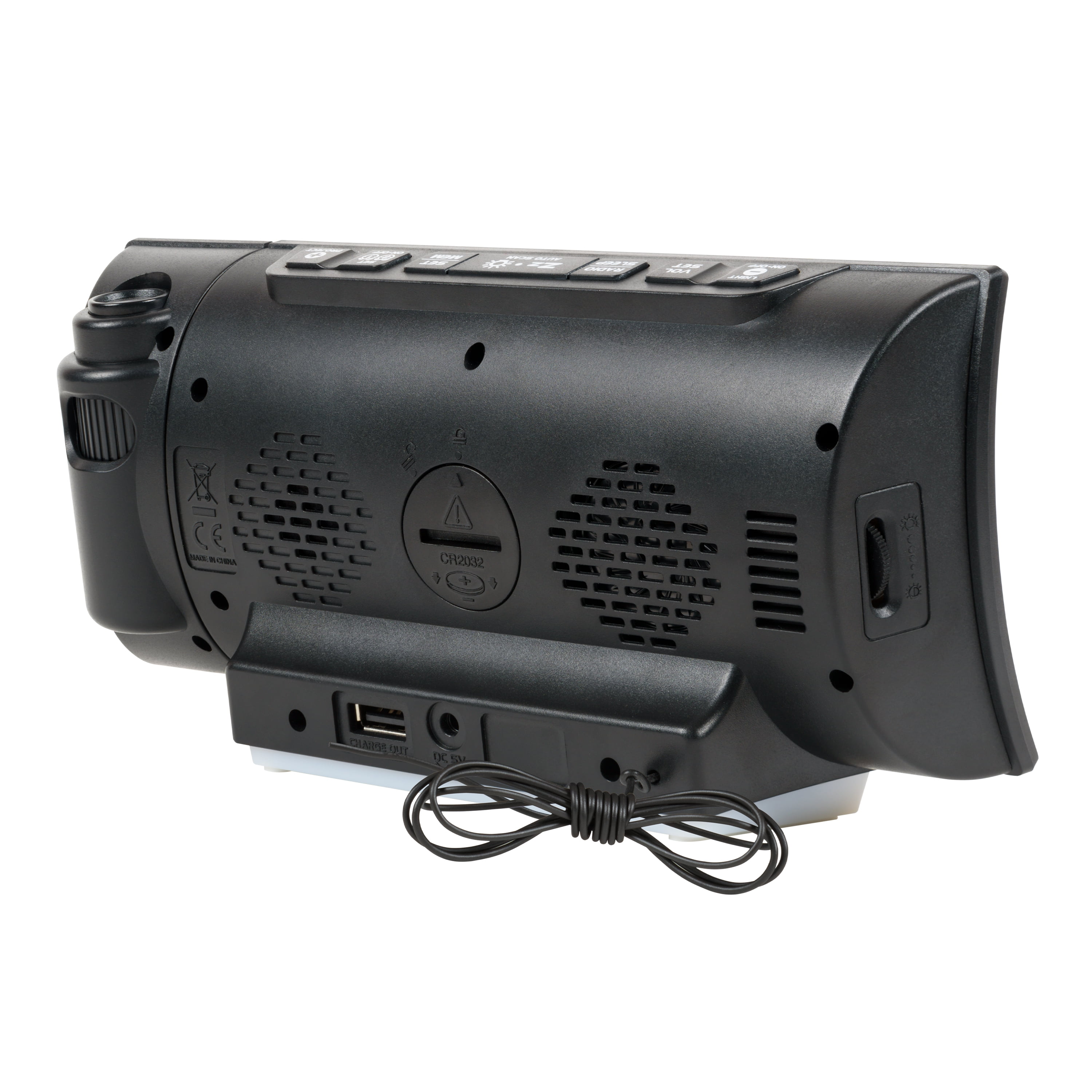 La Crosse Technology Curved Black Digital Projection Alarm Clock Radio with Nightlight, 817-83957-INT