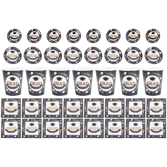 Mobutofu 68 Pcs Graduation Party Tableware Set Paper Black White for Guests and Friends