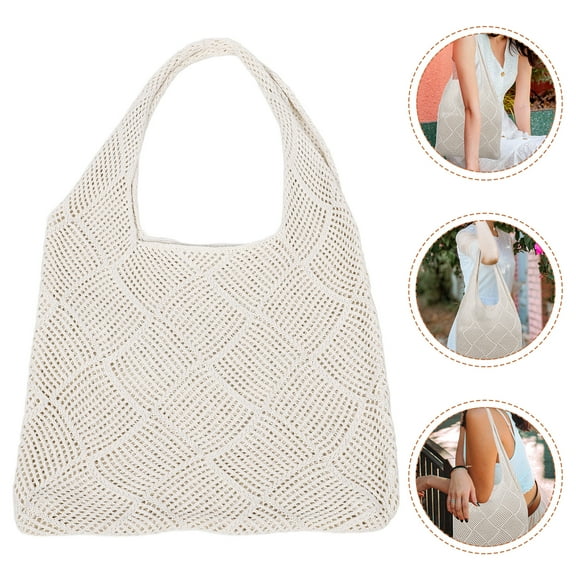 YEAHIBABY Woven Hollow Beach Bag Beige Summer Tote Comfortable Shoulder Bag
